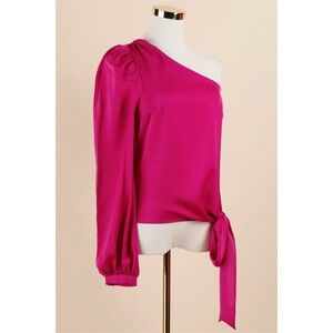 Sz XS Buffalo Satiny Fuschia Asymmetrical One Shoulder Self Tie Blouse NWT